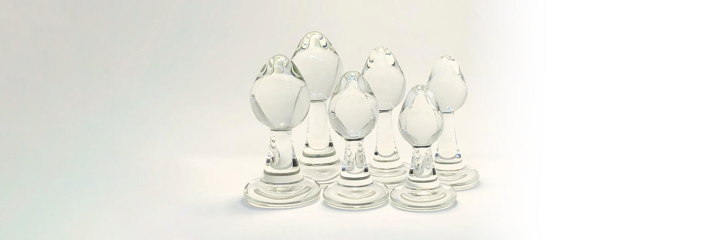 Image of all six sizes of Crystal Delights Butt Plugs