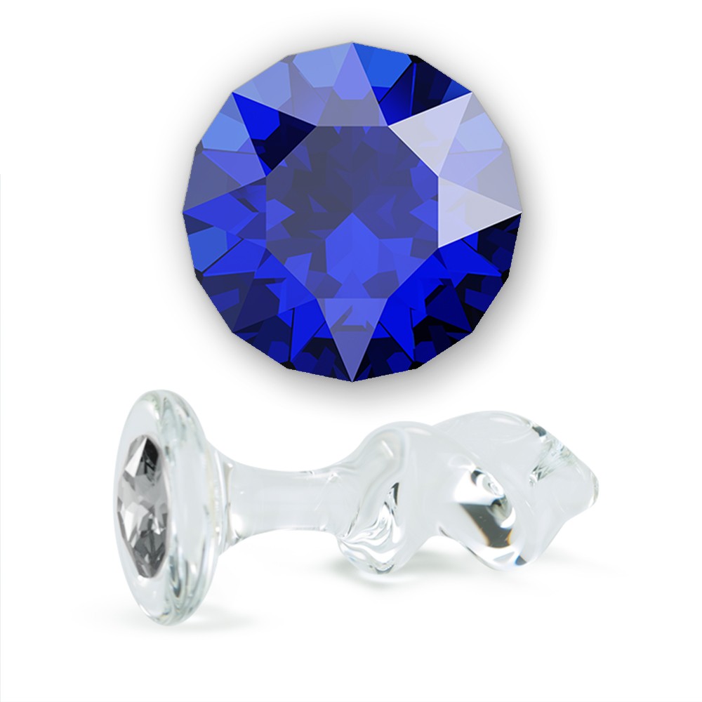 Glass Butt Plug - Dark Blue Crystal Mini-Twist Glass Butt Plug  Crystal  Delights