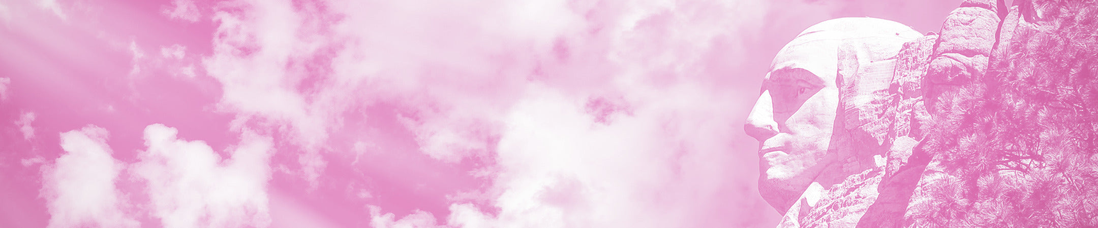 Mount Rushmore with a pink overlay and cloud effect