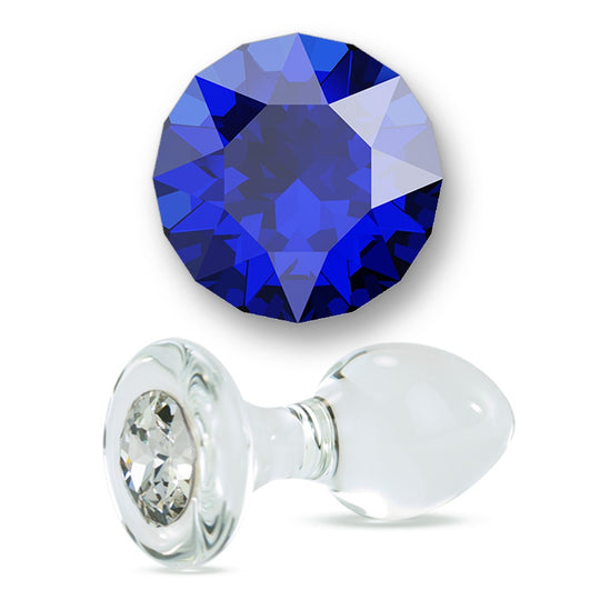 Dark Blue Crystal Delight Glass Butt Plug