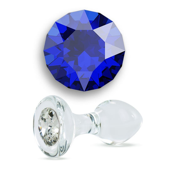 Dark Blue Crystal Delight Glass Butt Plug